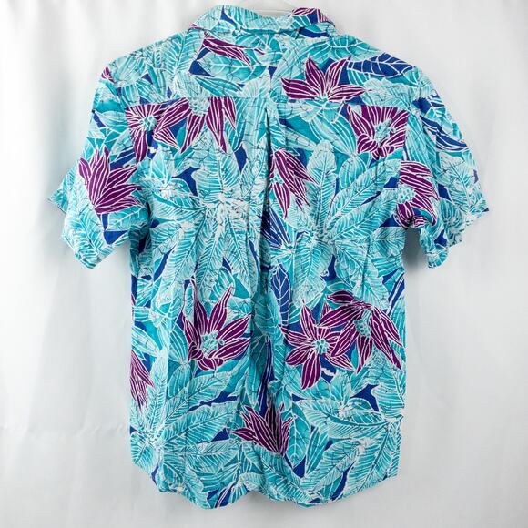 Sandra Ingrish Sport Vintage Hawaiian Blue Purple Shirt Womans Small Unisex - Picture 8 of 15